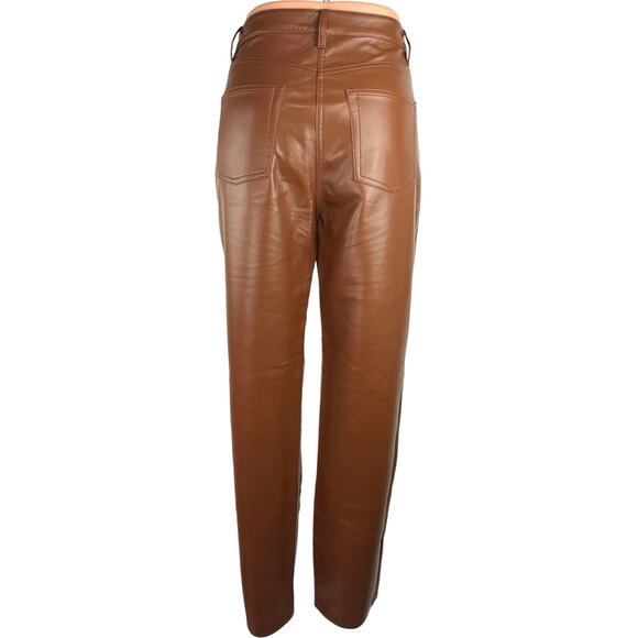 Aritzia Wilfred Brown Faux Leather High Rise Straight Leg Pockets Ankle Pants 6 - Picture 3 of 5